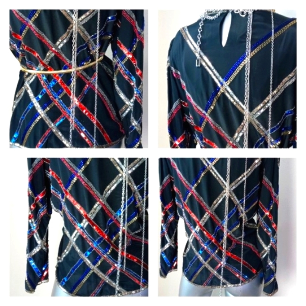 "ARGENTI" VinTage 100% Silk Sequins & Beads Cocktail Top - Picture 16 of 16